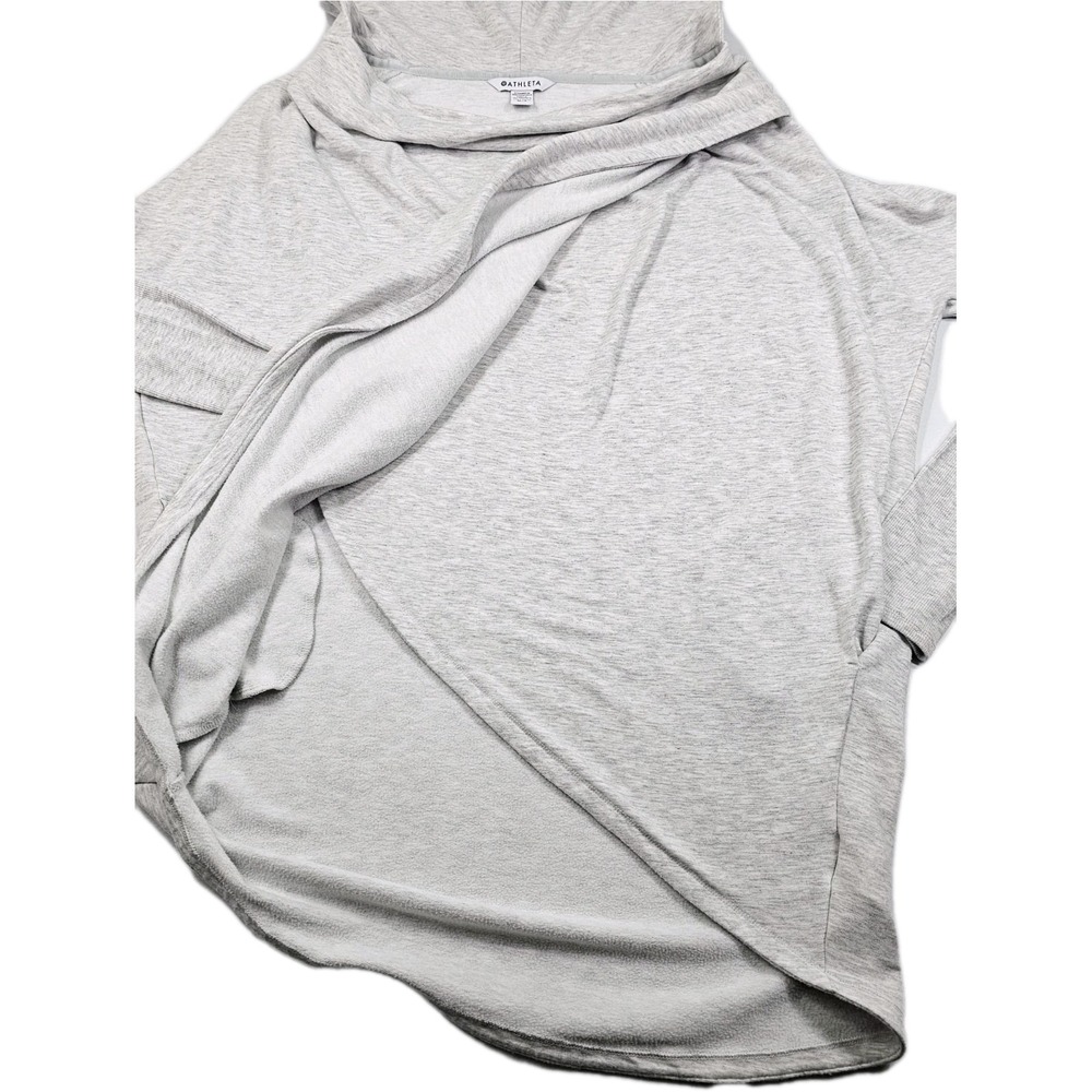 ATHLETA Purana Wrap Sweatshirt Med Hoodie Draped Pullover Modal Blend Light Gray - Picture 7 of 15